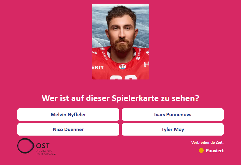 Präsentationsansicht des Bilderrätsels, wie sie live auf dem Videowürfel im Stadion erscheint.